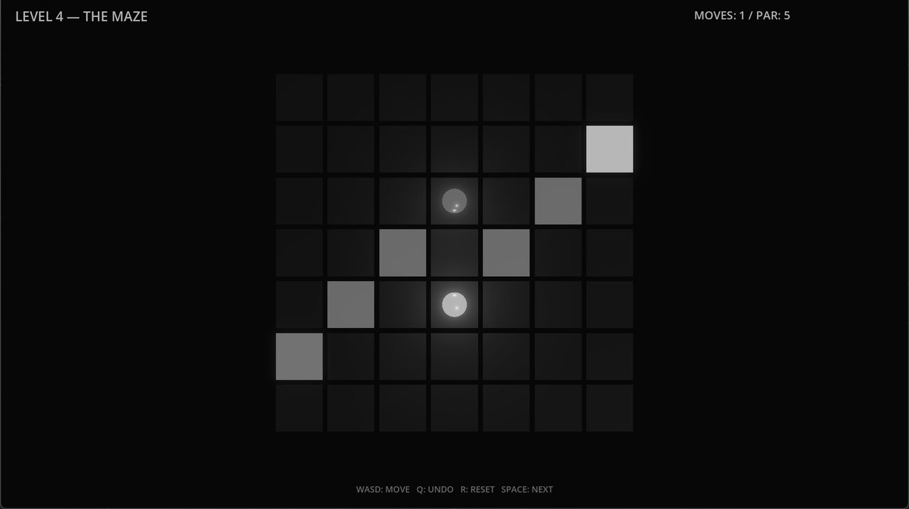 Screenshot of Ekko, a minimal glowing maze on a dark grid.