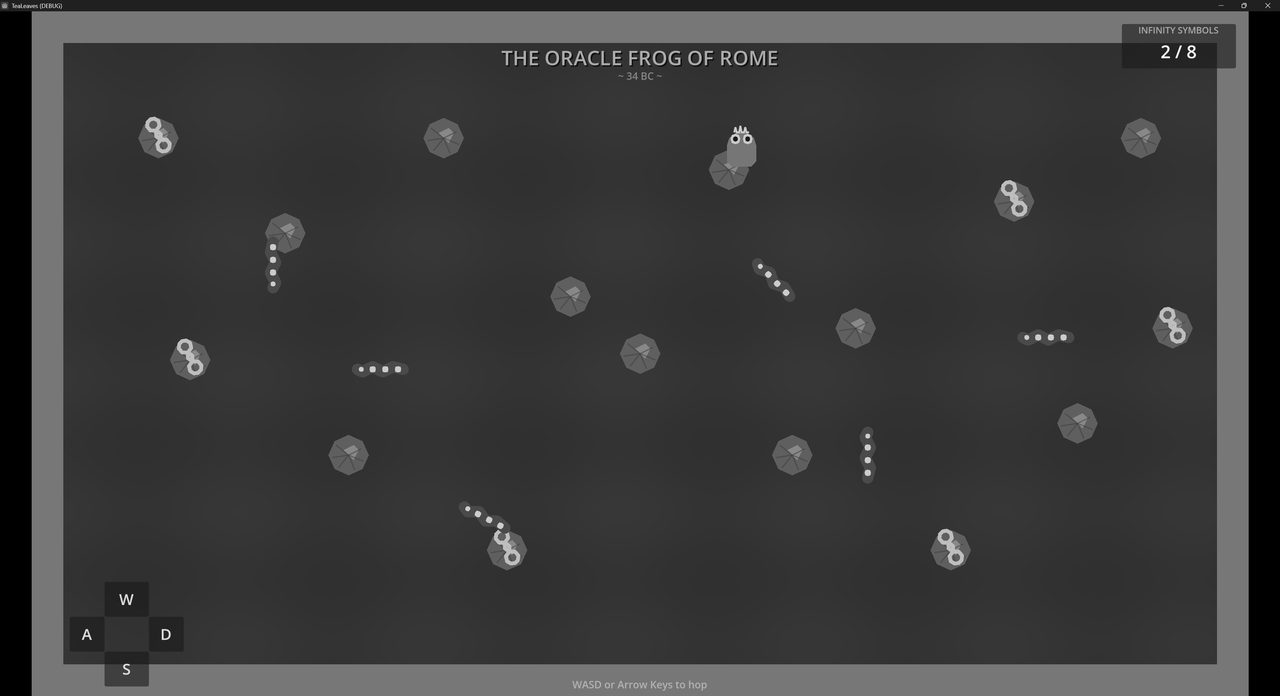 Screenshot of The Oracle Frog of Rome, a puzzle of frogs on lily pads.