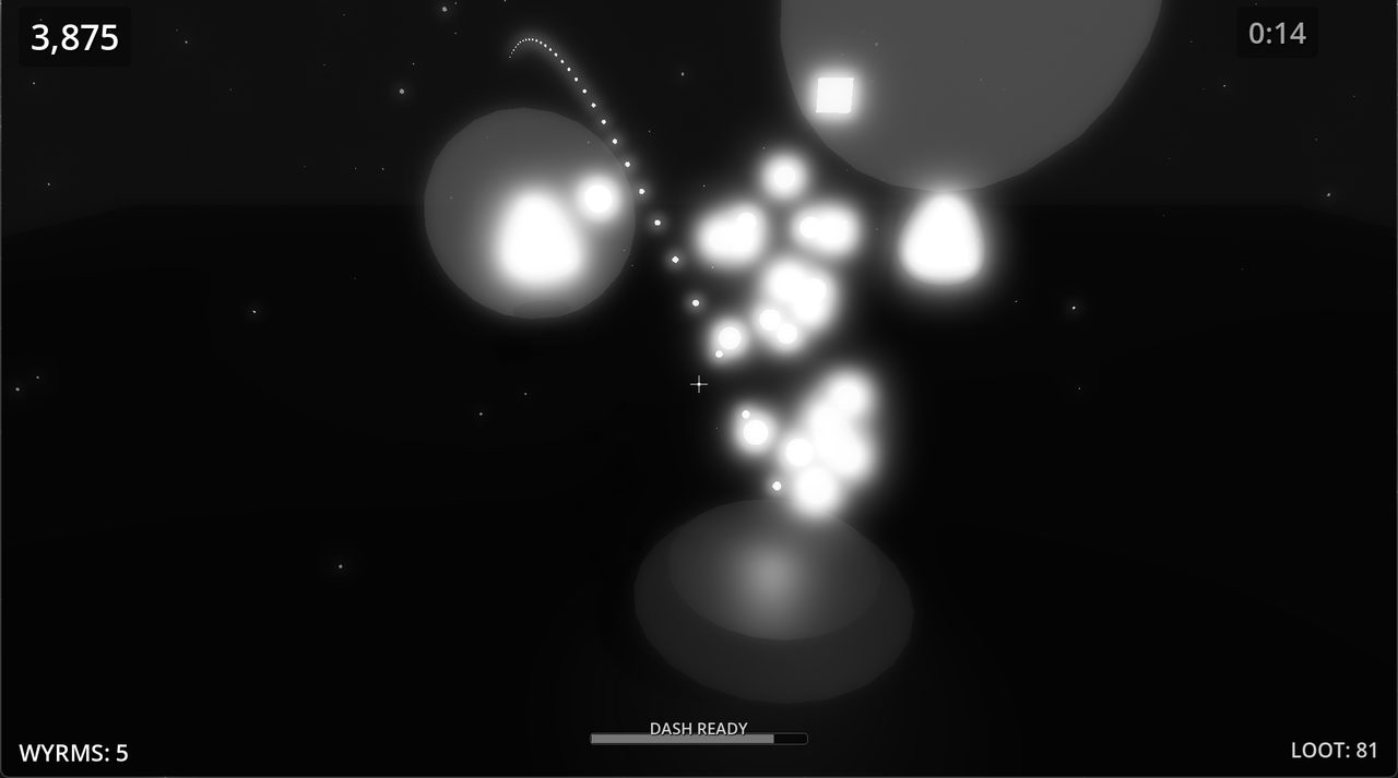 Screenshot of Strew, a neon dash-and-loot game set in deep space.