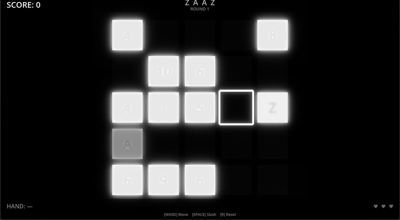 Screenshot of Zaaz, a glowing neon grid puzzle.